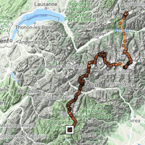 Karte mit den GPS-Lokalisationen von Cierzo 13. - 16.08.18 (weisses Viereck: letzte Position)